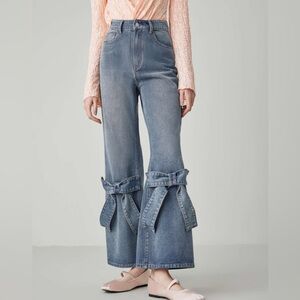 Cider Midwaist Denim BowKnot Flared Jeans Sz L holiday Bow Preppy western